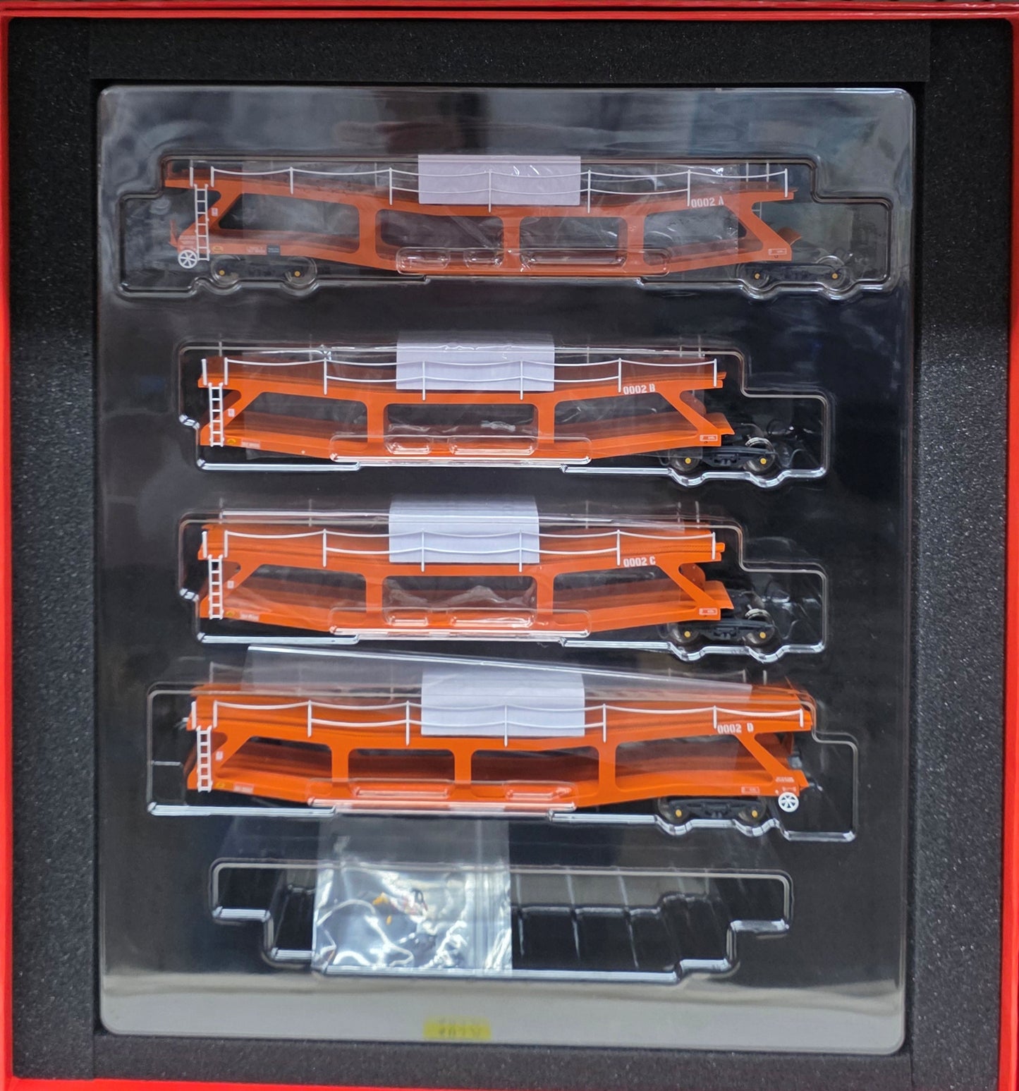 Revolution Trains RT-OO-CAR4-403A Quad set Cartic-4 car carrier - Silcok and Collings Orange (Set A) - Chester Model Centre