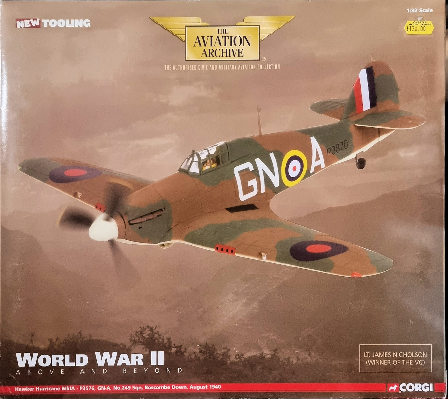 Corgi AA35501 Hawker Hurricane Mk I Diecast Model RAF No.249 Sqn, James Nicholson VC - Chester Model Centre