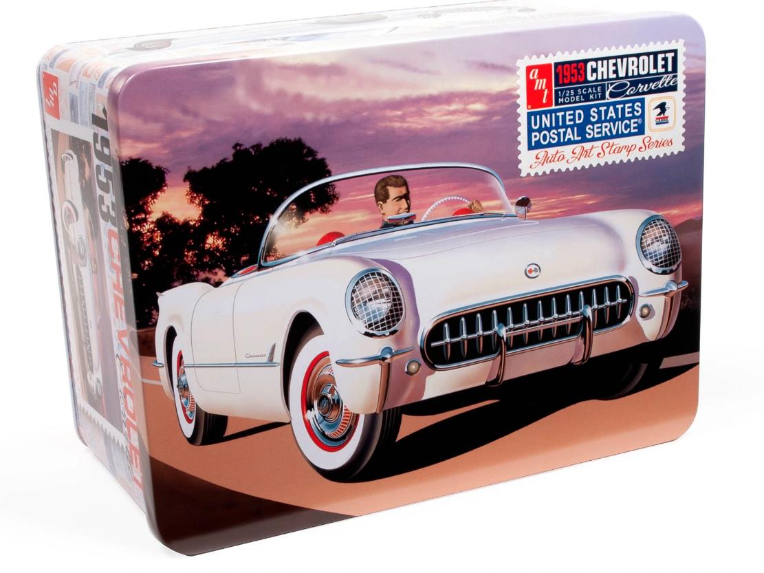AMT 1:25 1953 Chevy Corvette Car (USPS Stamp Series Collector Tin) - Chester Model Centre