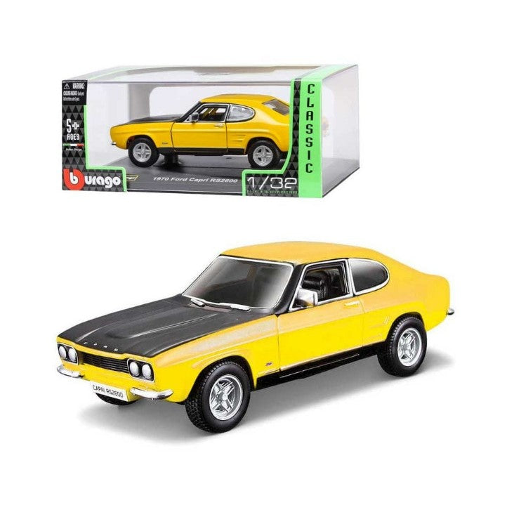 BBURAGO #43207 1/32 Die Cast Scale Ford Capri RS2600 1970 (Yellow) - Chester Model Centre
