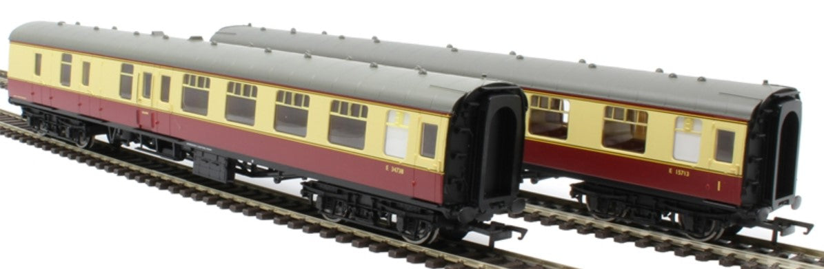 HORNBY Two Unboxed Coaches from HORNBY R1214 East Coast Express Set- BR MK1 Brake Second Coach Crimson and Cream E34738 and BR MK1 Corridor Open No. E15713 (unboxed)
