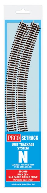 PECO ST-3019 N Gauge Code 80 Pack Of 4 - No.4 Radius Double Curve - Chester Model Centre