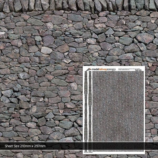 Scale Model Scenery TX007-OO Dry Stone Wall Texture Paper (Pack of 5) - OO/4mm/1:76 - Chester Model Centre
