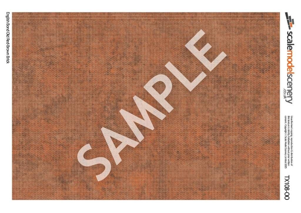 Scale Model Scenery TX108-OO Old Red Brown Brick Texture Paper (Pack of 5) - OO/4mm/1:76 - Chester Model Centre