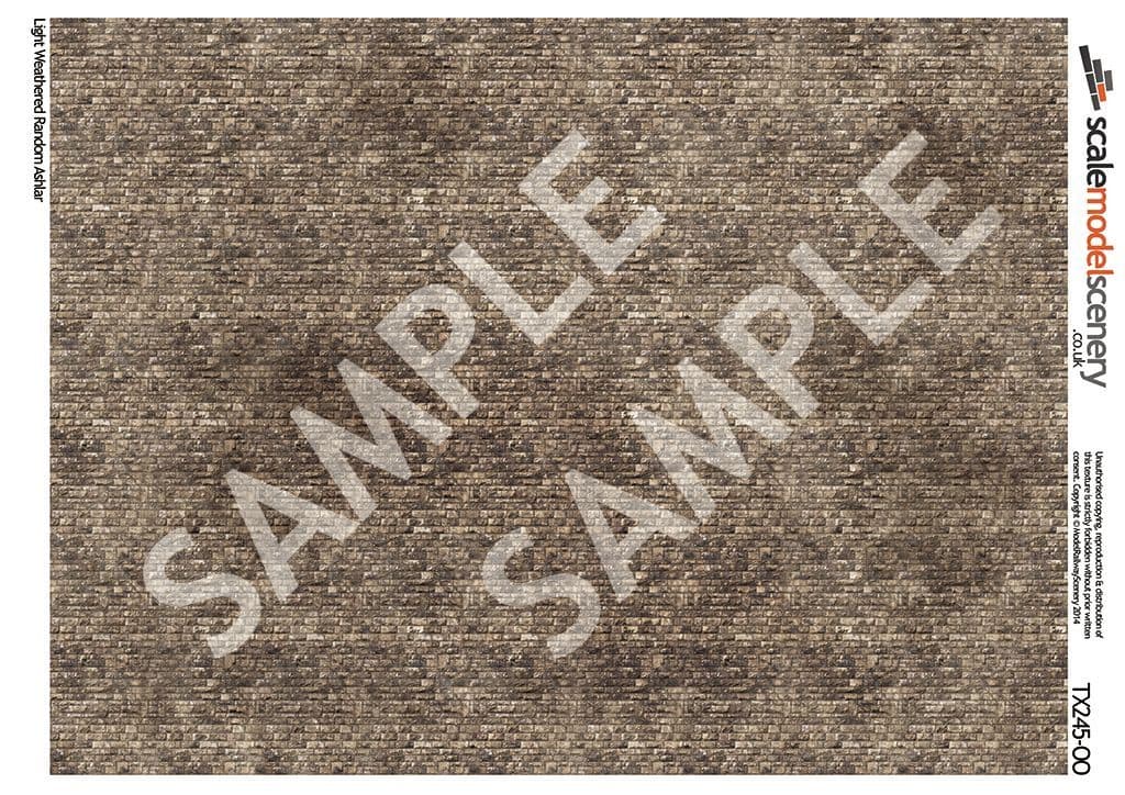Scale Model Scenery TX245-OO Light Weathered Random Ashlar Brick Texture Paper (Pack of 5) - OO/4mm/1:76 - Chester Model Centre