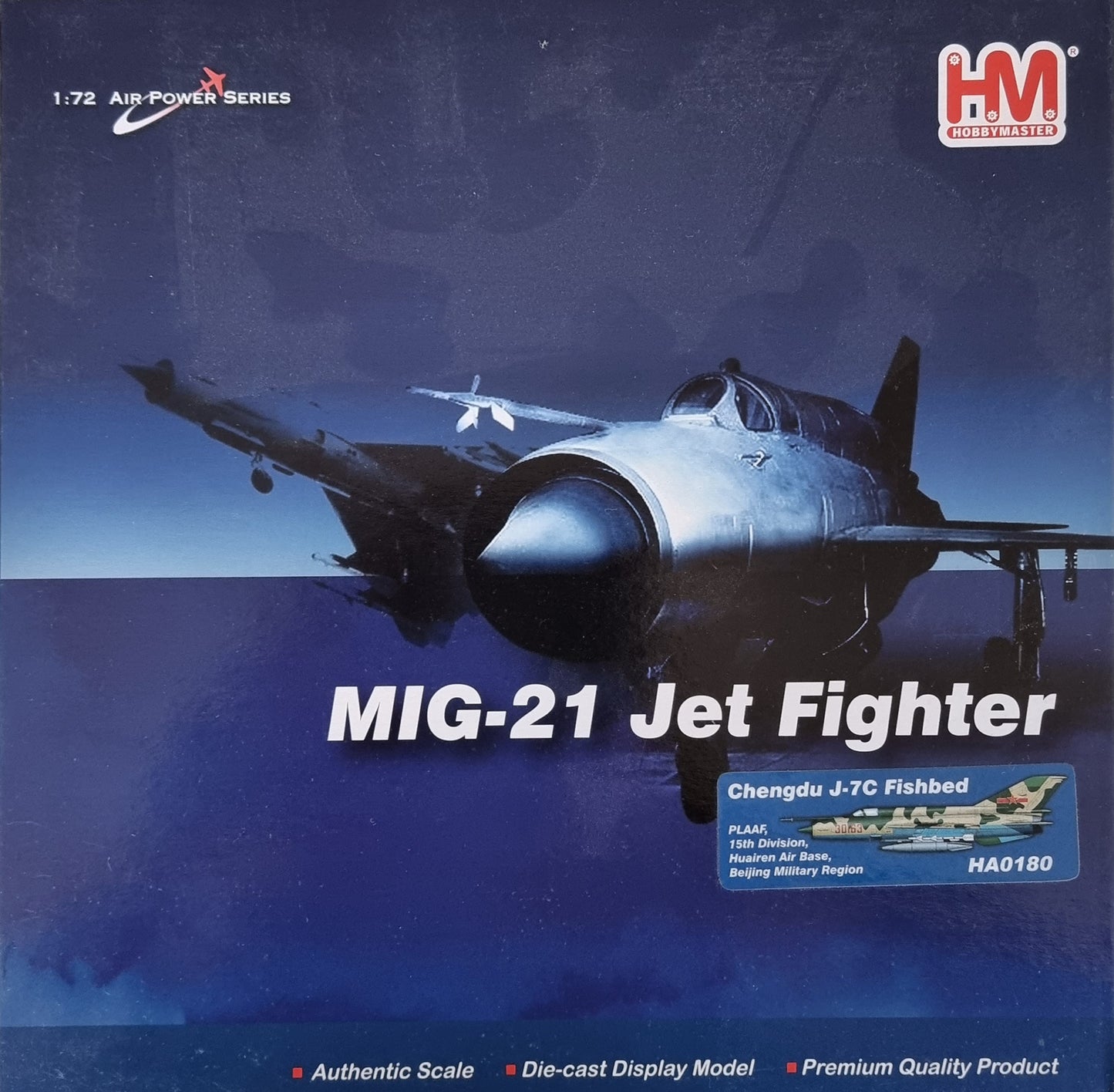 Hobbymaster HA0180 MIG-21 Jet Fighter Chendu j-7C Fishbed PLAAF, 15th Division, Huairen Air Base, Beijing Military Region - Chester Model Centre
