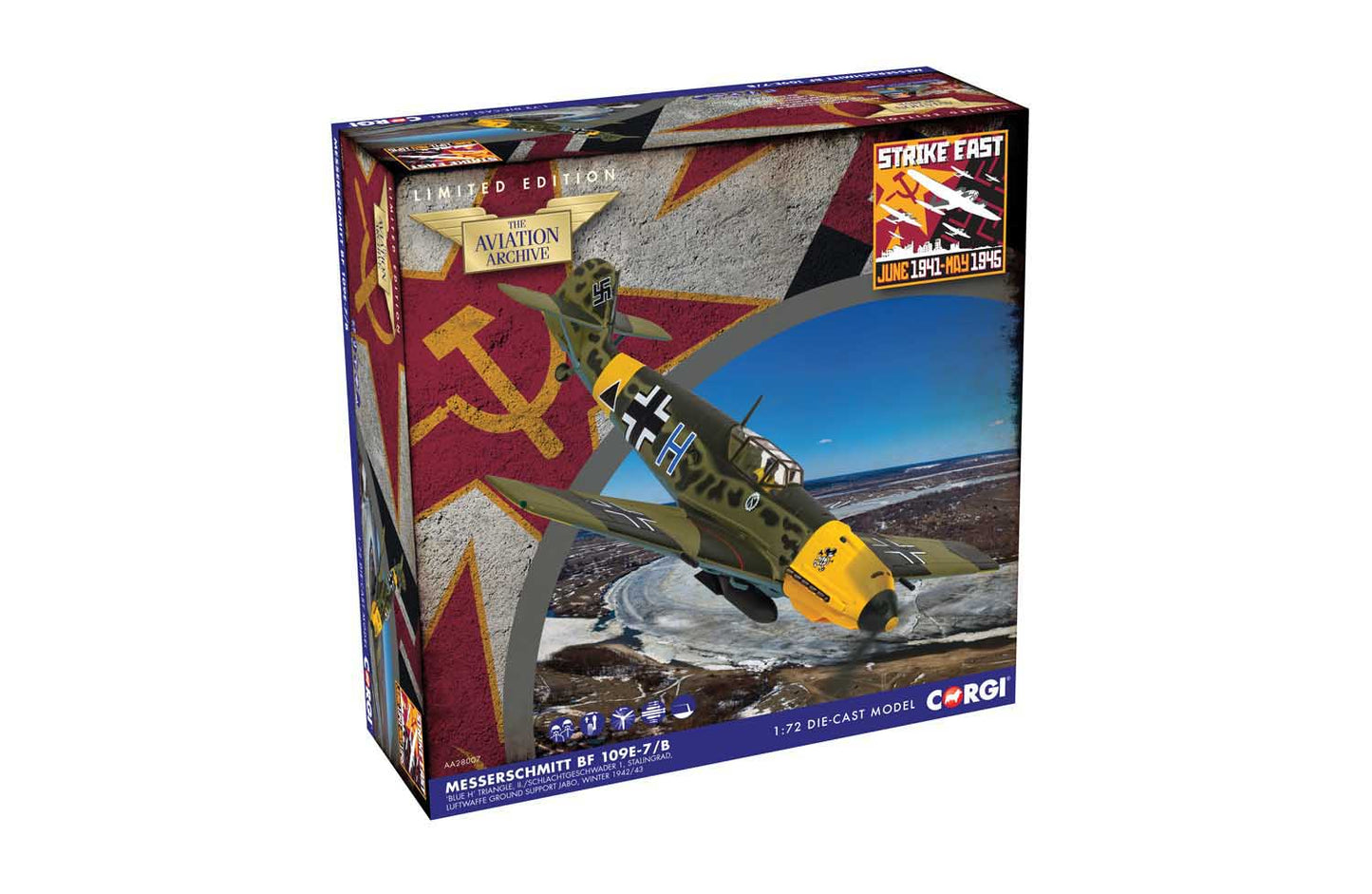 Corgi AA28007 Messerschmitt Bf 109E-7/B Blue H Triangle, II./Schlachtgeschwader 1, Stalingrad, Luftwaffe Ground Support Jabo, Winter 1942/43 - Chester Model Centre