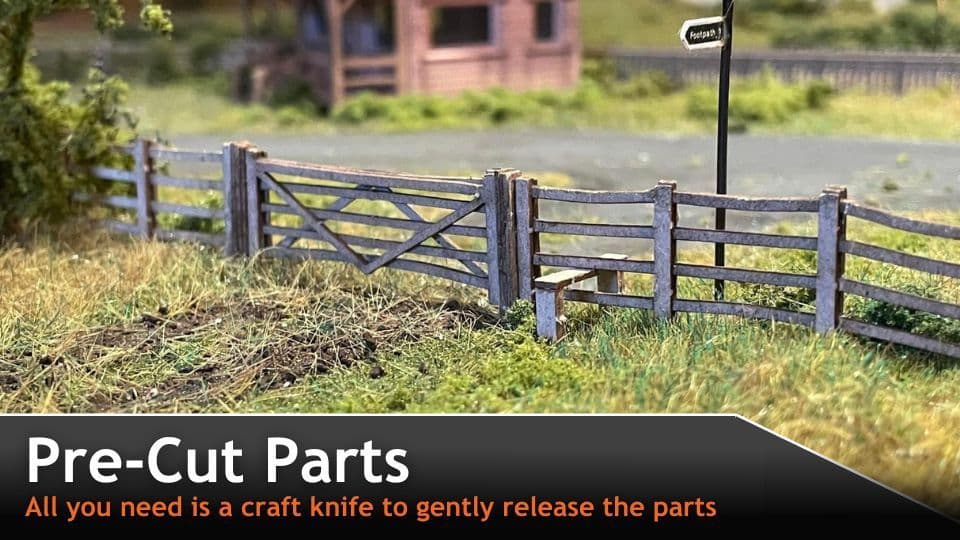 Scale Model Scenery LX001-OO Laser Cut Five Bar Gates & Posts (Pack Of 3) OO/4mm/1:76 - Chester Model Centre