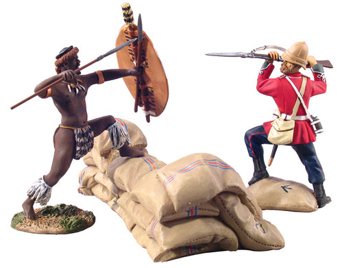 20029 Zulu War "Defending the Wall" British 24th Foot Bayoneting Zulu uDloko Regiment Warrior - Chester Model Centre