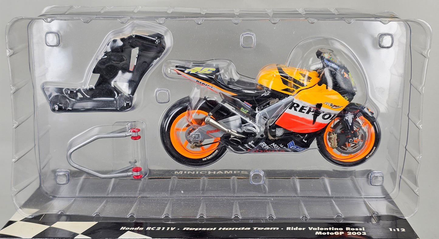 MINICHAMPS 122 037146 1/12 Scale Die-Cast HONDA RC211V Repsol Honda Team Valentino Rossi MotoGP 2003 - Chester Model Centre