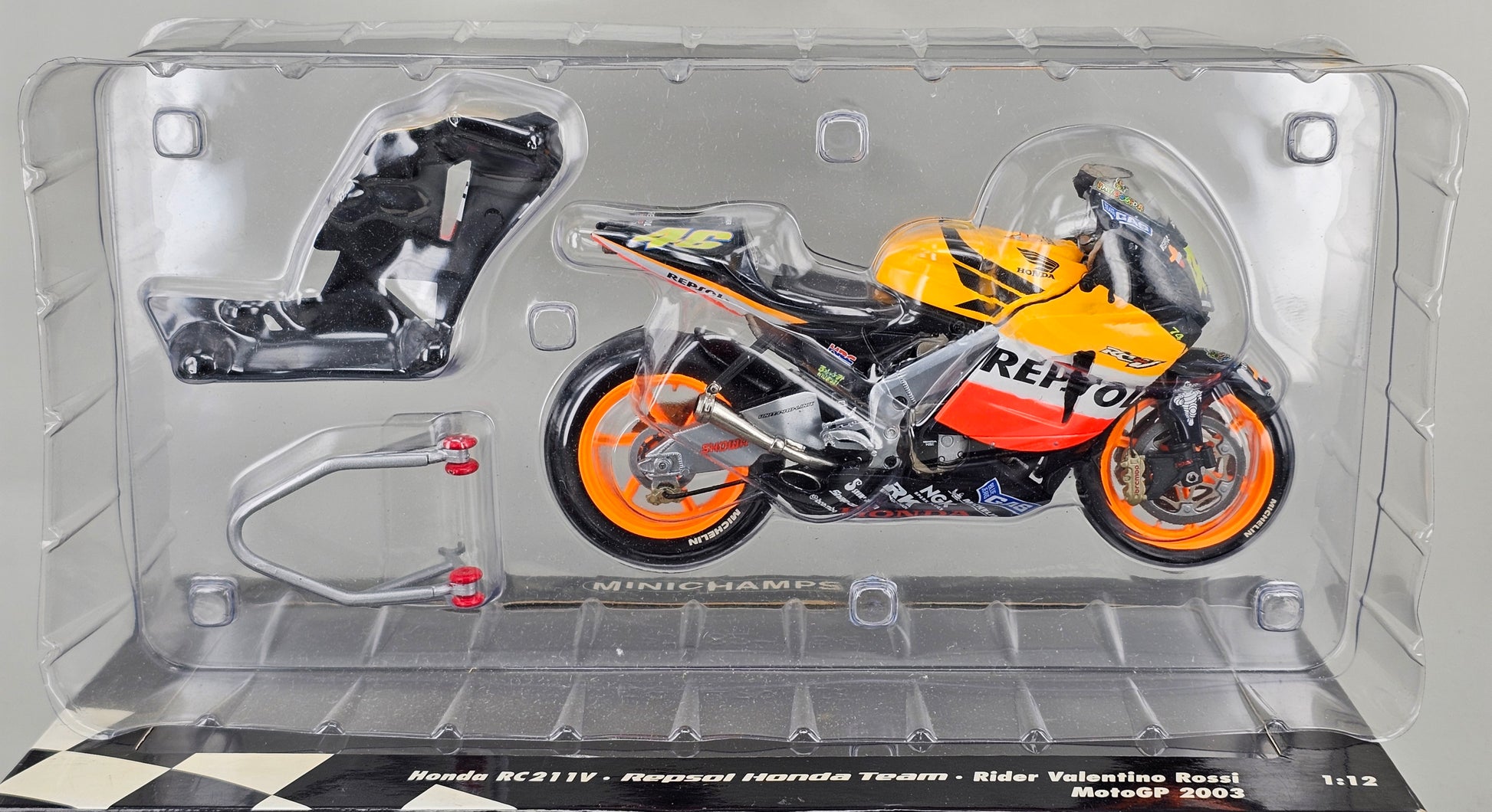 MINICHAMPS 122 037146 1/12 Scale Die-Cast HONDA RC211V Repsol Honda Team Valentino Rossi MotoGP 2003 - Chester Model Centre