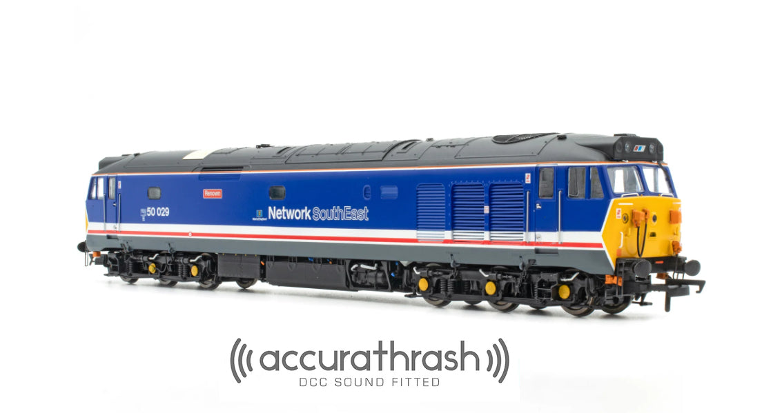 ACCURASCALE ACC2526-DCC BR Class 50 Locomotive 50029 RENOWN Revised NSE Dark Blue/WofE - Era 8 (Accurathrash DCC Sound Fitted)