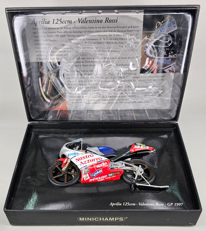 MINICHAMPS 122 970046 1/12 Scale Classic Bike Series No. 21. Aprilia 125 Team Nastro Azzuro GP 1997 Valentino Rossi - Chester Model Centre