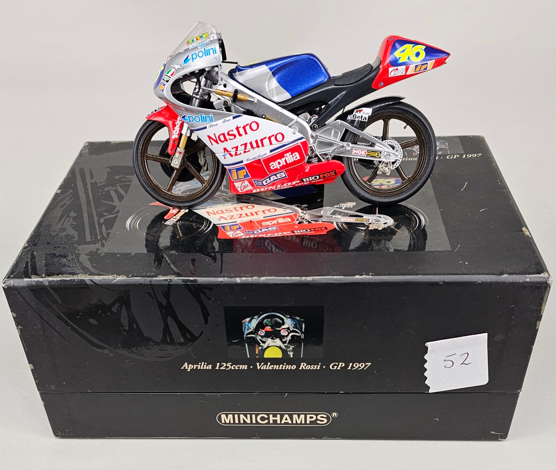 MINICHAMPS 122 970046 1/12 Scale Classic Bike Series No. 21. Aprilia 125 Team Nastro Azzuro GP 1997 Valentino Rossi - Chester Model Centre