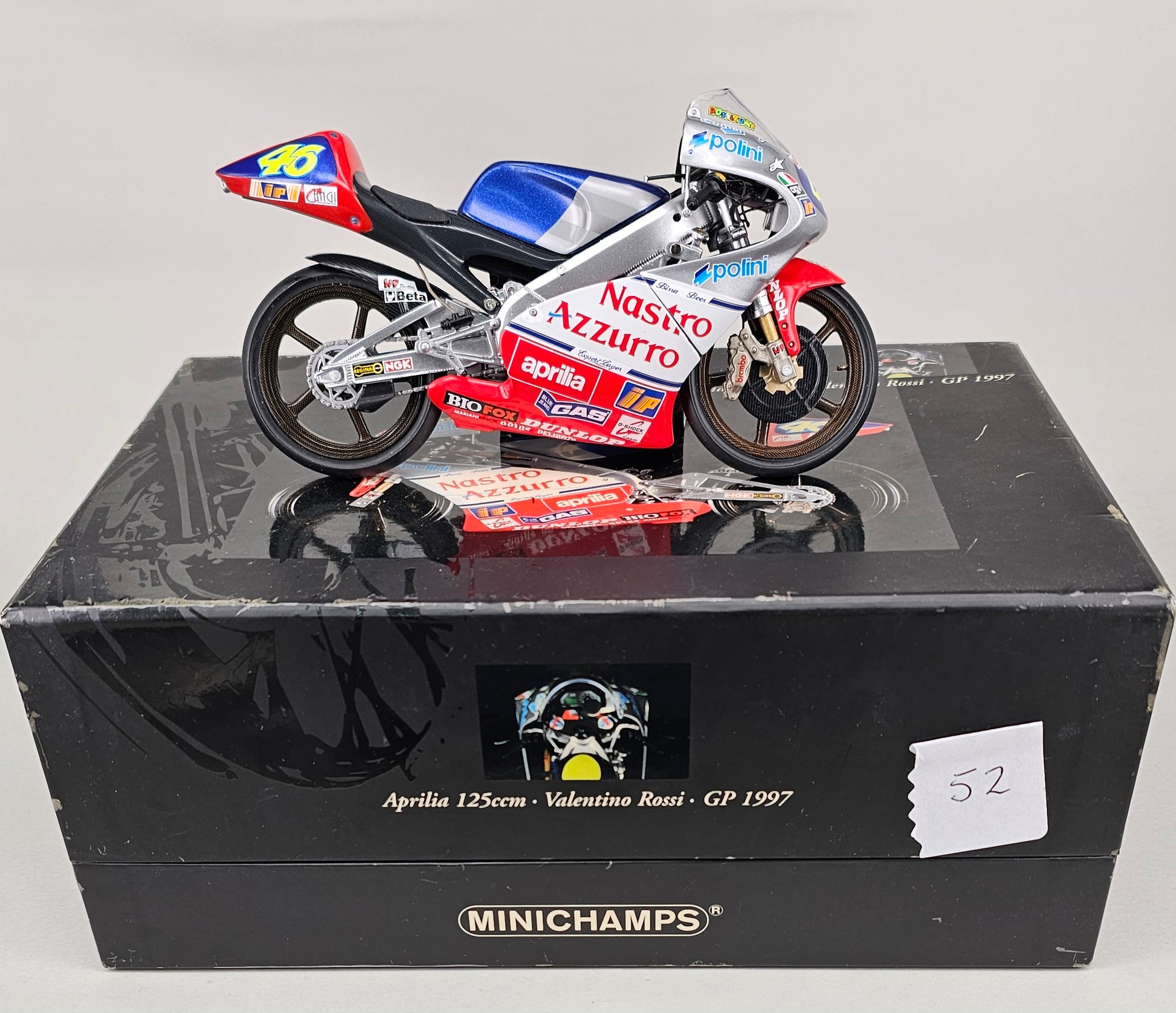MINICHAMPS 122 970046 1/12 Scale Classic Bike Series No. 21. Aprilia 125 Team Nastro Azzuro GP 1997 Valentino Rossi - Chester Model Centre