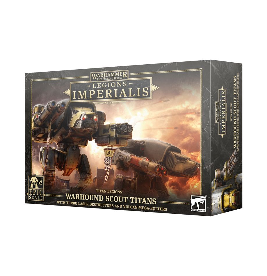 Legions Imperialis Titan Legions Warhound Scout Titans with Turbo Laser Destructors and Vulcan Mega-Bolters PRE-ORDER RELEASE 13th APRIL 2024 - Chester Model Centre
