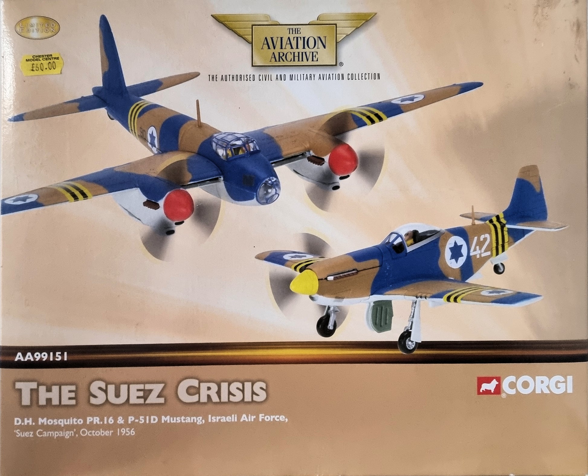 Corgi AA99151 IDF/AF, Israel, Suez Campaign 1956, Mustang and Mosquito 2-Piece Set - Chester Model Centre
