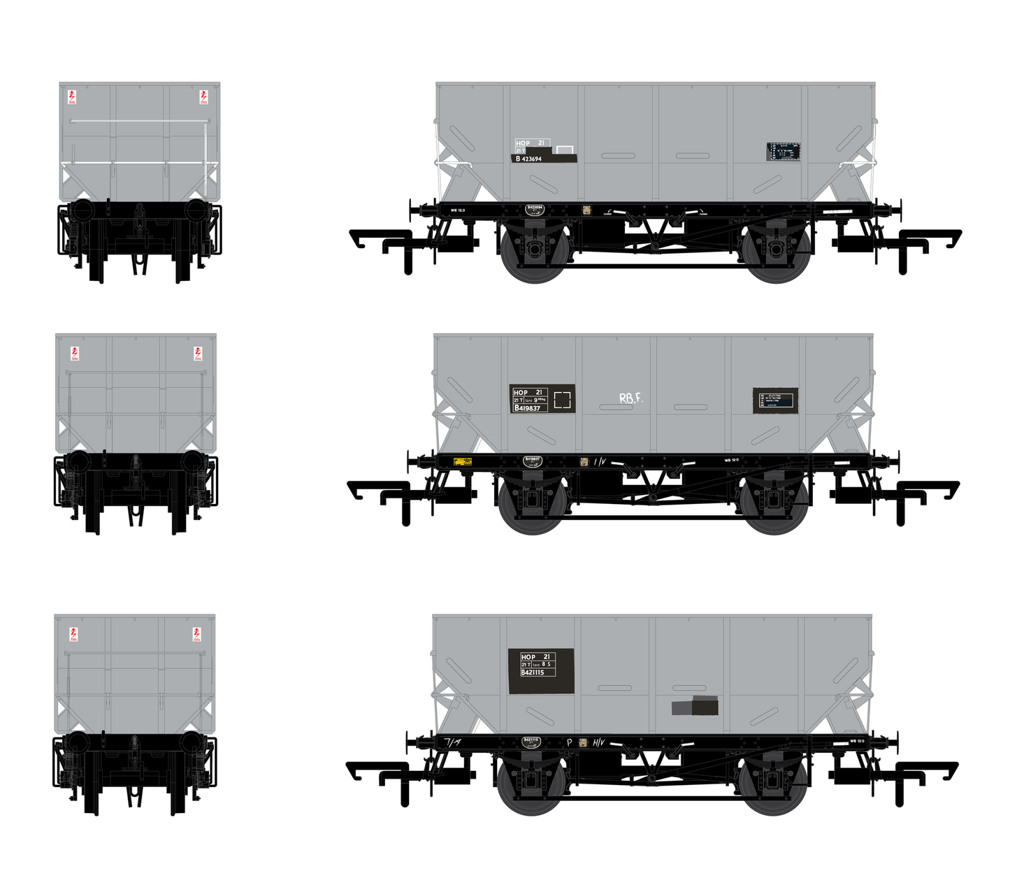 ACCURASCALE (ACC2534) BR HOPPER HOP21 Triple Pack C - BR Freight Grey - Chester Model Centre
