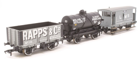 Bachmann Branchline 38-990Z OO Gauge Warley 50th Anniversary Triple Wagon Pack - 7-Plank Wagon RAPPS & Co., 14T Tank MIDLAND TAR DISTILLERS and LMS 20T Brake Van - Chester Model Centre