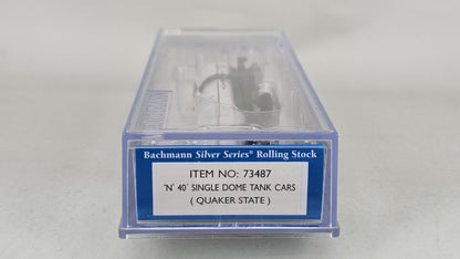 BACHMANN N Gauge Silver Series: #73487 - 40' Single Dome Tank Wagon 'Quaker State' Branding - Chester Model Centre