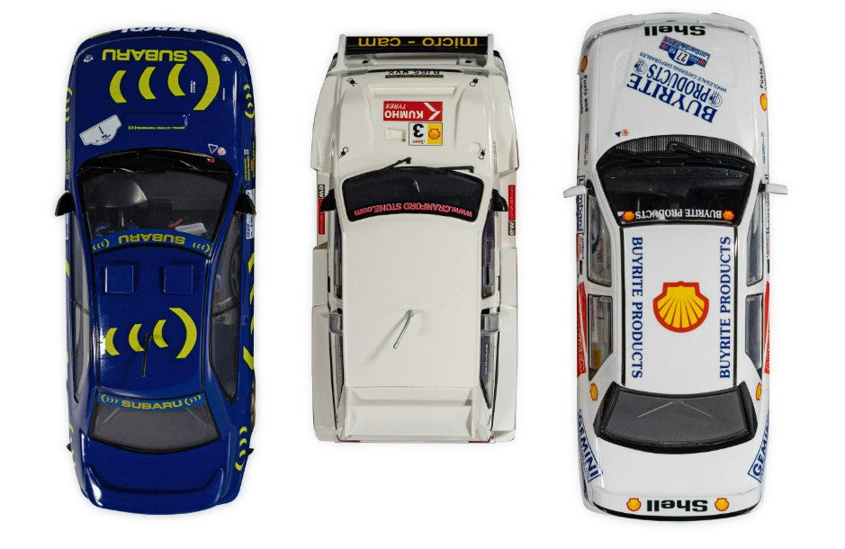SCALEXTRIC C4612A Colin McRae - Triple Car Pack - Ford Sierra Sapphire RS Cosworth No.27 (1997), MG Metro 6R4 N.3 (2006), Subaru Impreza No.1 (1996)