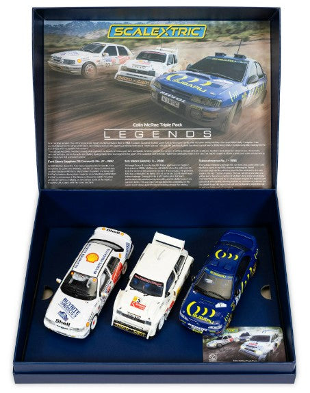 SCALEXTRIC C4612A Colin McRae - Triple Car Pack - Ford Sierra Sapphire RS Cosworth No.27 (1997), MG Metro 6R4 N.3 (2006), Subaru Impreza No.1 (1996)
