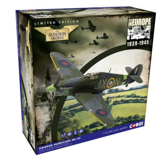 CORGI Aviation Archive #AA39705 1/72 Scale Die Cast Model Hawker Hurricane MKIIC Z3897 JX-N F/O William W. McConnell - Chester Model Centre