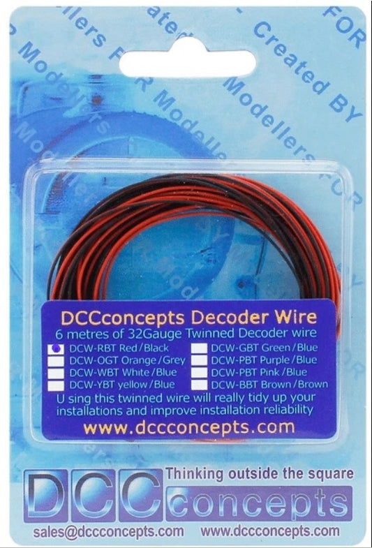 DCC Concepts DCW-32RBT Red/Black Decoder Wire - 6 Metres of 32 Gauge Twinned Decoder Wire