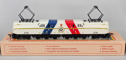 International Hobby Corp HO Scale M9666 GG-1 Premier PRR Spirit of '76 White with Red & Blue diagonal bands (DC Only) with working pantpgraph and directional lighting. - Chester Model Centre