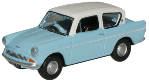 Oxford Diecast Lt.Blue/Ermine White Ford Anglia - 1:76 Scale - Chester Model Centre