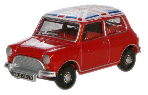 Oxford Diecast Tartan Red/Union Jack Austin Mini - 1:76 Scale - Chester Model Centre