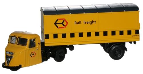 Oxford Diecast Railfreight Yellow Scammell Scarab Van Trailer - 1:76 Scale - Chester Model Centre