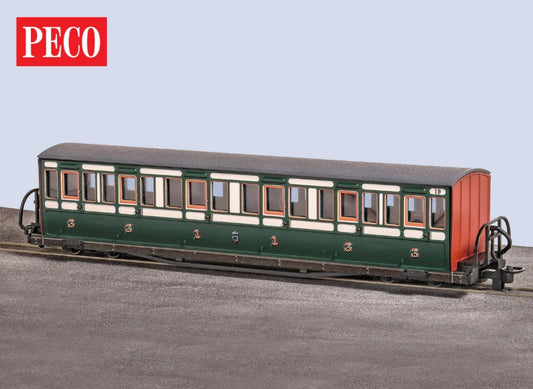 PECO 00-9 Scale GR-621A Festiniog Railway Long 'Bowsider' Bogie Coach Early Preservation Livery No.19 - Chester Model Centre