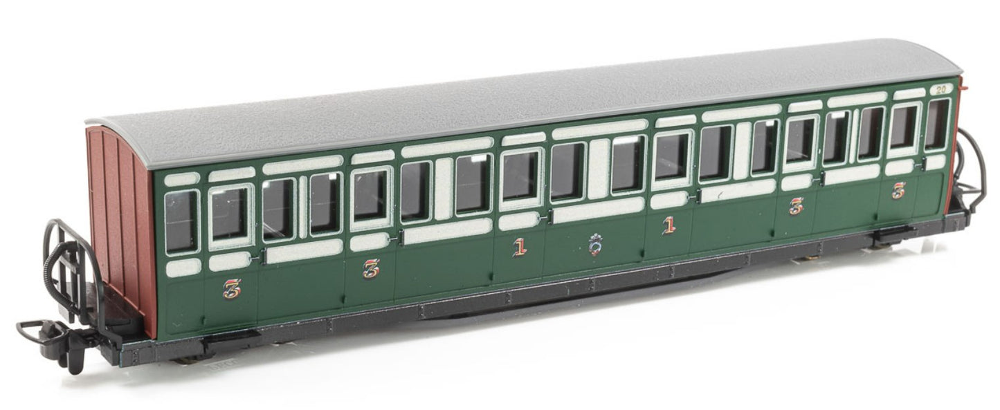 PECO 00-9 Scale GR-621B Festiniog Railway Long 'Bowsider' Bogie Coach Early Preservation Livery No.20 - Chester Model Centre