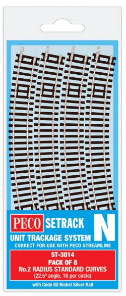 PECO ST-3014 N Gauge Code 80 No.2 Radius Standard Curves (Pack Of 8) - Chester Model Centre
