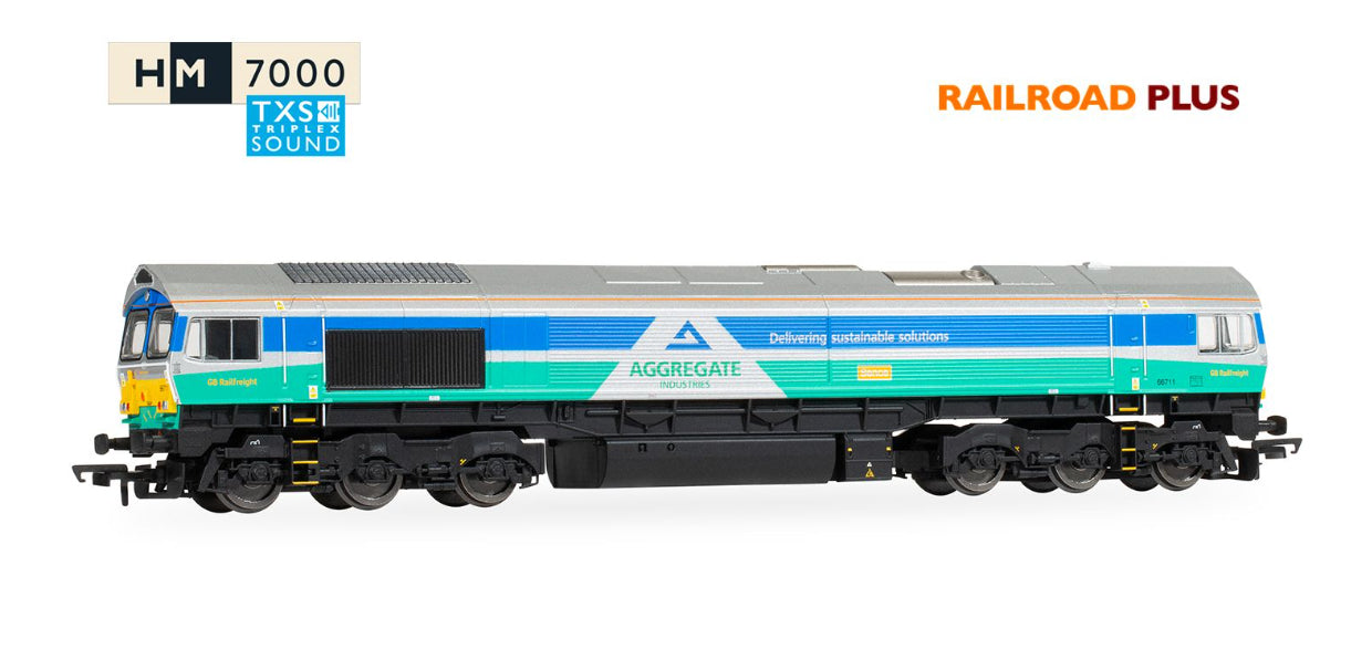 Hornby R30428TXS RailRoad Plus: Class 66 - Aggregates Industries - 66711 'Sence' (DCC Sound Fitted) - Chester Model Centre