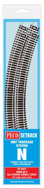 PECO ST-3017 N Gauge Code 80 Pack Of 4 - No.3 Radius Double Curve - Chester Model Centre
