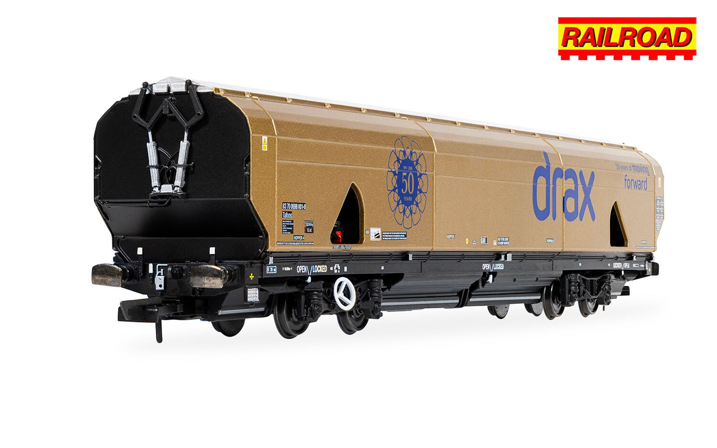 Hornby R60322 Drax - Biomass - Wagon - Gold Livery (Drax 50th Anniversary) - Chester Model Centre