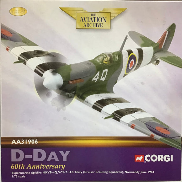 Corgi AA31906 D-Day 60th Anniversary Supermarine Spitfire MKVB-4Q, VCS-7. U.S. Navy (Cruiser Scouting Squadron), Normandy June 1944 - Chester Model Centre