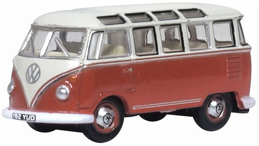 Oxford Diecast - Sealing Wax Red/Beige Grey VW T1 Samba Bus - N Scale - Chester Model Centre