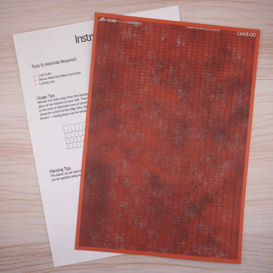 Scale Model Scenery LX418-OO Pre-Weathered Laser Cut Terracotta Roof Tiles (A4 Sheet) OO/4mm/1:76 - Chester Model Centre