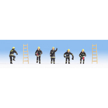 Noch HO15021 Firemen in Black Uniform (5) and Ladders (2) Figure Set - Chester Model Centre