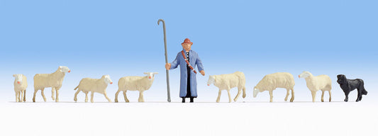 Noch TT:120 N45748 Shepherd (2)& Sheep (10) Figure Set - Chester Model Centre