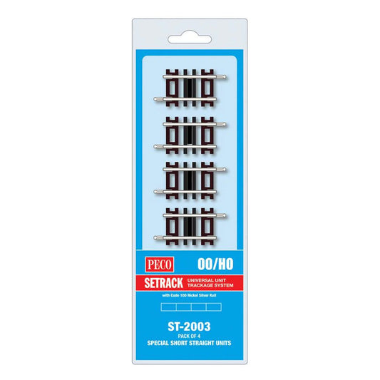 PECO Setrack OO/HO CODE 100 Special Short Straight (Pack of 4) - Chester Model Centre