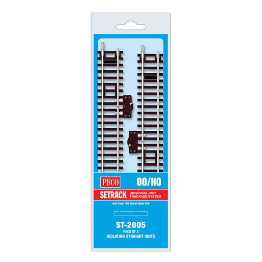 PECO ST-2005 Setrack OO/HO CODE 100 Isolating Standard Straight (Pack of 2) - Chester Model Centre