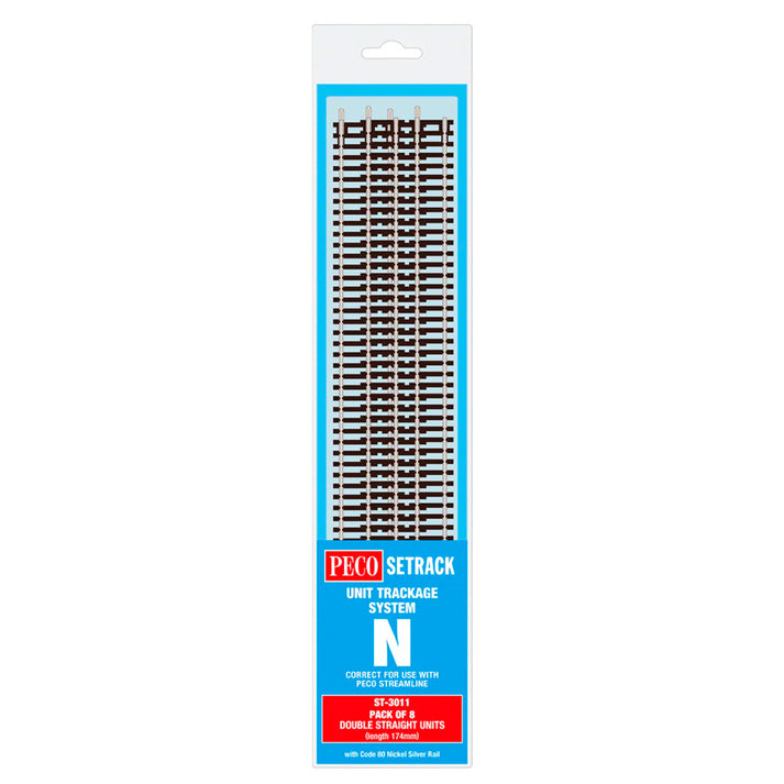 PECO ST-3011 Double Straight 174mm long 8-pack Code 80 Setrack N Gauge Track - Chester Model Centre