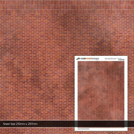 Scale Model Scenery TX100-OO Victorian Weathered Red Brick Texture Paper (Pack of 5) - OO/4mm/1:76 - Chester Model Centre