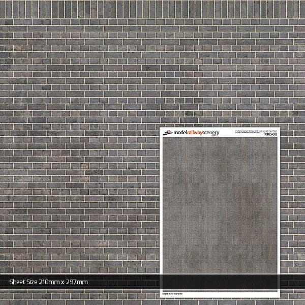 Scale Model Scenery TX105-OO English Bond Blue Engineering Brick Texture Paper (Pack of 5) - OO/4mm/1:76 - Chester Model Centre