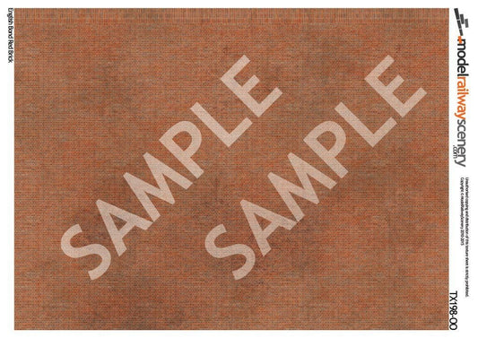 Scale Model Scenery TX198-OO English Bond Red Brick Texture Paper (Pack of 5) - OO/4mm/1:76 - Chester Model Centre