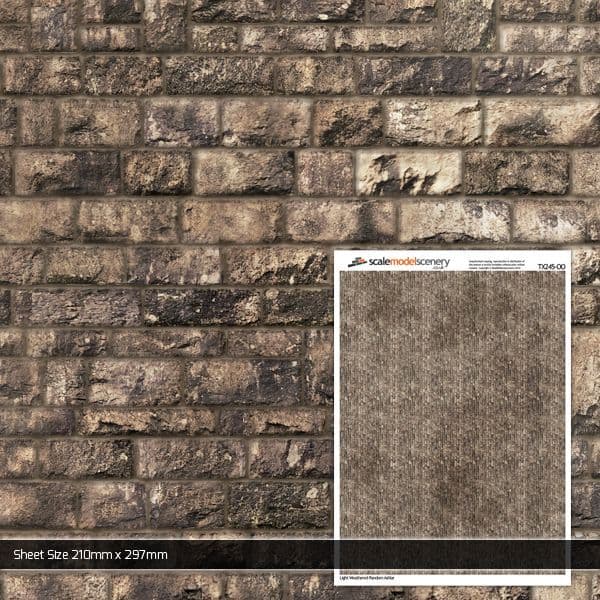 Scale Model Scenery TX245-OO Light Weathered Random Ashlar Brick Texture Paper (Pack of 5) - OO/4mm/1:76 - Chester Model Centre